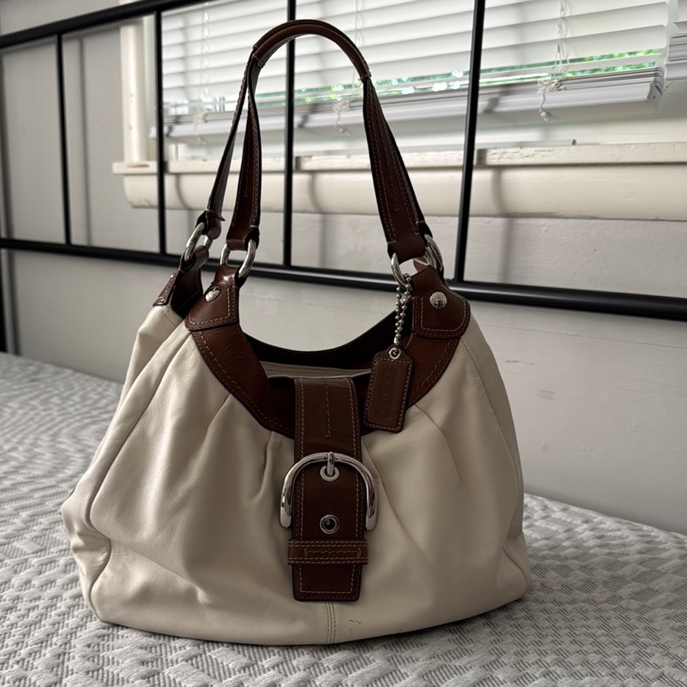 Coach Cream and Brown Shoulder Bag